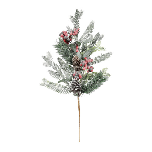 Frosted Christmas Foliage & Red Berry Pick (H50cm)