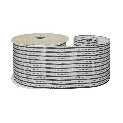 White and Black Striped Fabric Ribbon (63mm x 9m) White and Black Striped Fabric Ribbon (63mm x 9m)