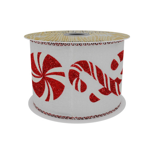 Taffeta Ribbon with Red and White Candy Cane Pattern (63mm x 9m) Taffeta Ribbon with Red and White Candy Cane Pattern (63mm x 9m)