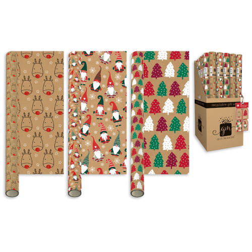 2m Kraft Festive Fun Wrap (Assorted)