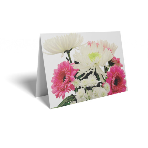 White Chrysanthemum/Pink Gerbera Folded Card with Care Info (pack of 25) White Chrysanthemum/Pink Gerbera Folded Card with Care Info (pack of 25)