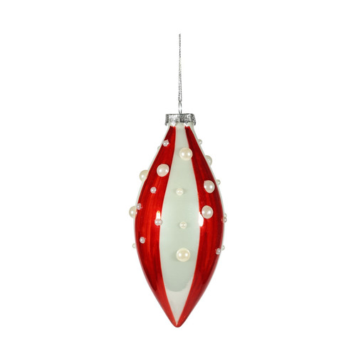 Candyland Teardrop Glass Bauble (16cm Red/White) Candyland Teardrop Glass Bauble (16cm Red/White)