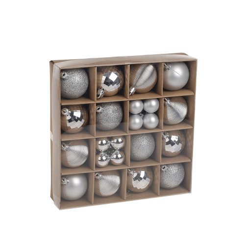 Silver Baubles Assorted Pack (5cm/2.5cm) (30 pieces) Silver Baubles Assorted Pack (5cm/2.5cm) (30 pieces)