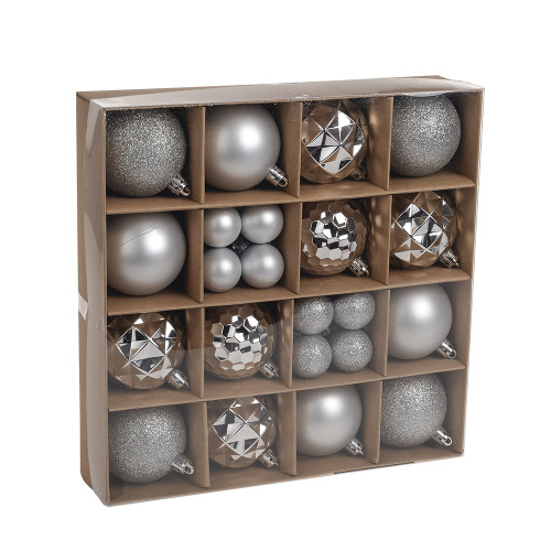 Silver Baubles Assorted Pack (6cm/3cm) (30 pieces)