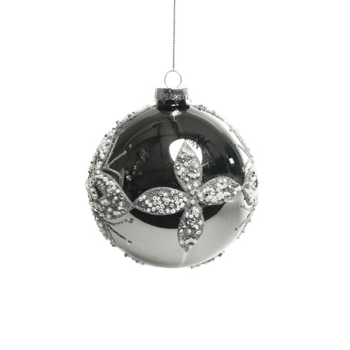 Glass Pewter Bauble with Flowers (10cm) Glass Pewter Bauble with Flowers (10cm)