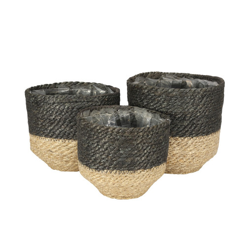 Set of 3 Jute Basket with Liner (Natural & Grey) Set of 3 Jute Basket with Liner (Natural & Grey)