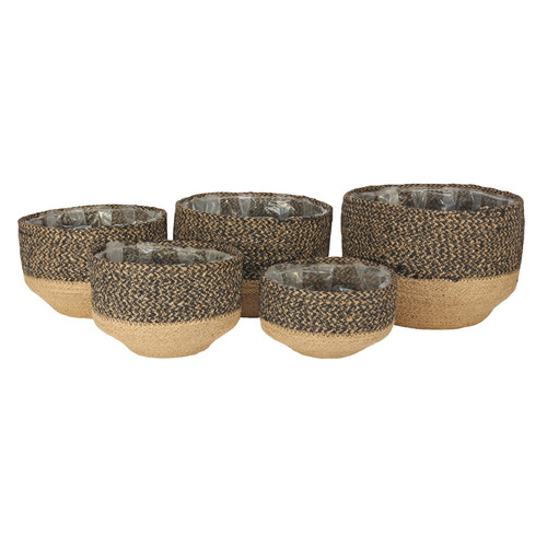 Set of 5 Jute Basket with Liner (Natural & Black) Set of 5 Jute Basket with Liner (Natural & Black)