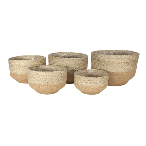 Set of 5 Jute Basket with Liner (Natural & Beige) Set of 5 Jute Basket with Liner (Natural & Beige)