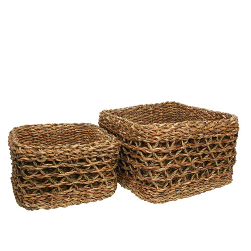 Set of 2 Square Natural Seagrass Baskets with Liner Set of 2 Square Natural Seagrass Baskets with Liner