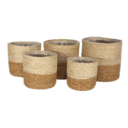 Set of 5 Holga & Jute Braided Baskets with Liner (Natural & Beige)