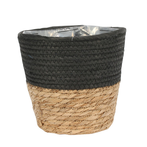 Round Two-Tone Seagrass and Black Paper Basket (23cm) Round Two-Tone Seagrass and Black Paper Basket (23cm)
