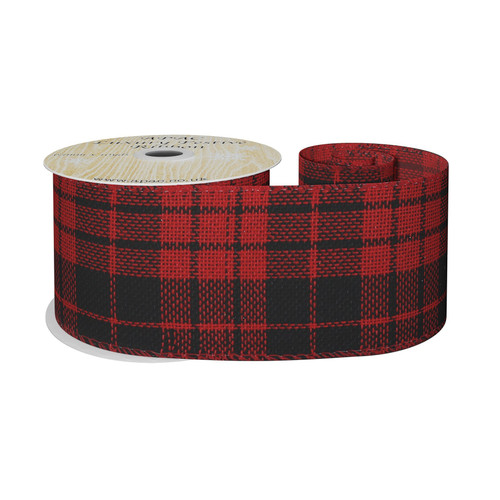 Red & Black Wire-Edged Tartan Ribbon (63mm x 10yds) Red & Black Wire-Edged Tartan Ribbon (63mm x 10yds)