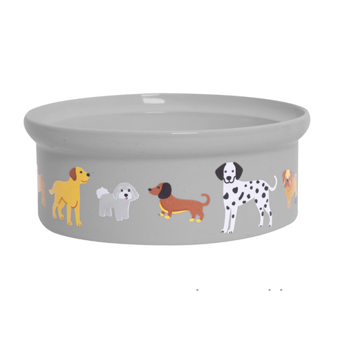 Grey Ceramic Dog Print Bowl (16cm)  Grey Ceramic Dog Print Bowl (16cm)