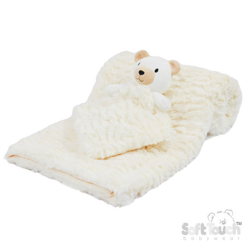 Soft Touch Cream Bear Comforter & Wrap Set 