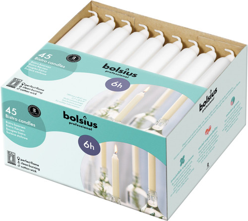 45 Bolsius Professional Bistro Candles - White (180mm/21.3mm) 45 Bolsius Professional Bistro Candles - White (180mm/21.3mm)