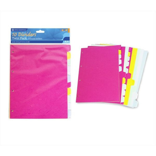 10 Coloured A4 Dividers Twin Pack