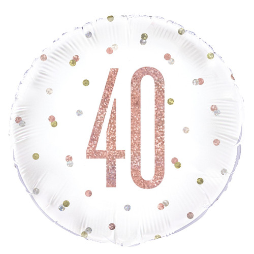 Rose Gold and White Prismatic 40th Foil Balloon (18 Inch)