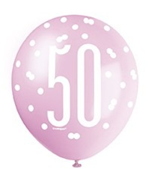 Assorted All Over Print Pink and Silver 50th Latex Balloon