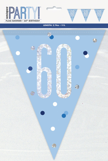 Blue and Silver Prismatic Plastic 60th Birthday Flag Banner