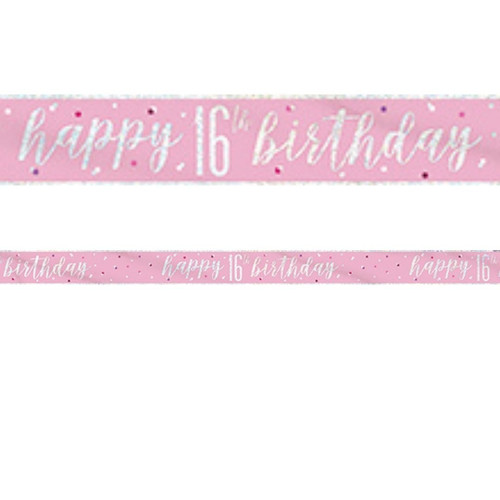 Pink and Silver Foil Happy 16th Birthday Banner