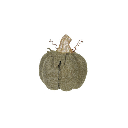 Green Felt Pumpkin With Glitter Stem (10x11x11cm)