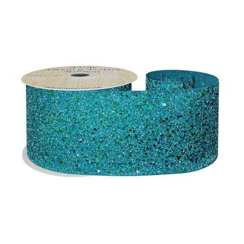 Peacock Blue Glitter Wired Ribbon (63mm x 10 yards) Peacock Blue Glitter Wired Ribbon (63mm x 10 yards)