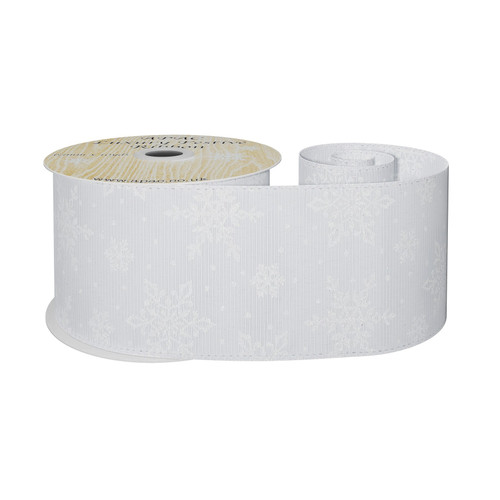White Wired Ribbon with Glitter Snowflakes (63mm x 10 yards) 