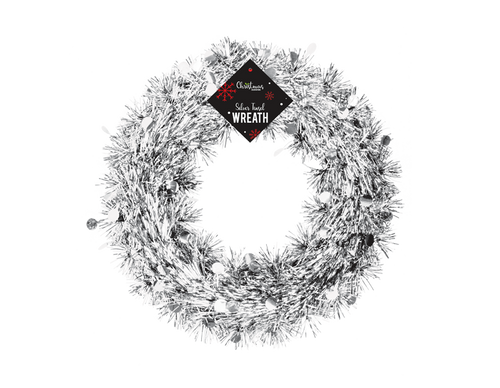 Silver Tinsel Christmas Wreath (28cm) Silver Tinsel Christmas Wreath (28cm)