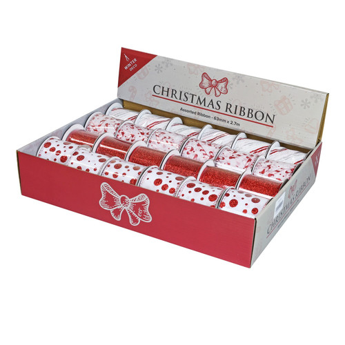 Box of 24 Assorted Candycane Christmas Ribbons Box of 24 Assorted Candycane Christmas Ribbons