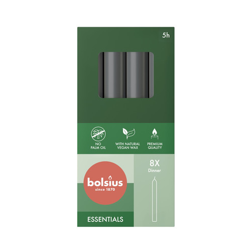 Bolsius Stormy Grey Box of 8 Dinner Candles (170mm x 20mm) Bolsius Stormy Grey Box of 8 Dinner Candles (170mm x 20mm)