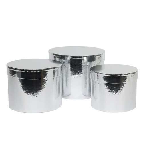 Metallic Silver Hat Box (Set of 3) (Largest - D19 x H14.4cm) Metallic Silver Hat Box (Set of 3) (Largest - D19 x H14.4cm)