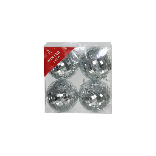 Pack of 4 Silver Disco Bauble (10cm)