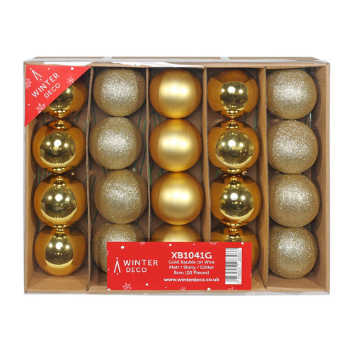 Gold Bauble on Wire - Matt/Shiny/Glitter (Pack of 20) Gold Bauble on Wire - Matt/Shiny/Glitter (Pack of 20)