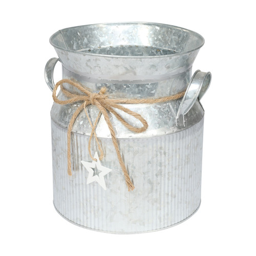 Zinc Milk Churn with Vertical Ribs & Jute Bow  Zinc Milk Churn with Vertical Ribs & Jute Bow