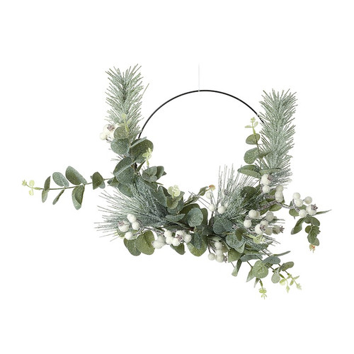 Green Leaf & White Berry On Metal Wreath Green Leaf & White Berry On Metal Wreath