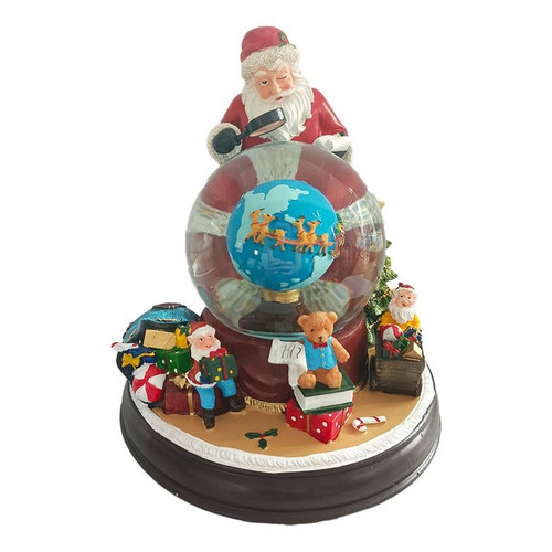 Snowglobe with Moving Earth and Elves with Music (20cm)