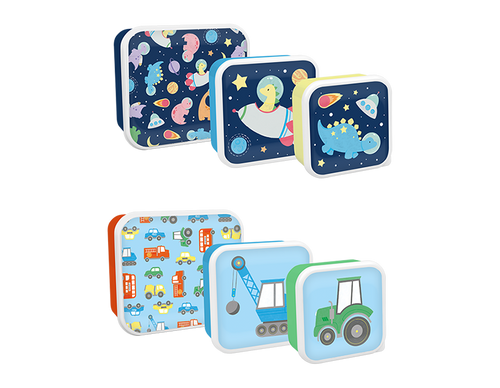 Pack of 3 Boys Printed Food Boxes (Space & Construction Assorted)