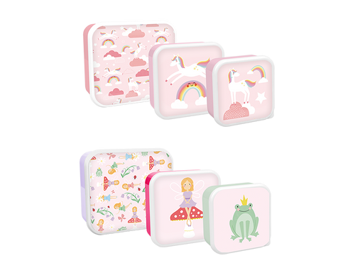 Pack of 3 Girls Printed Food Boxes (Princess & Unicorns Assorted)