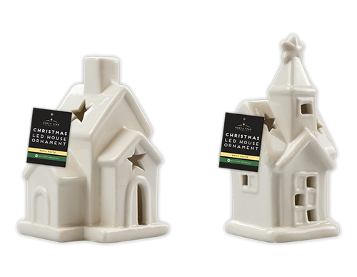 Ceramic LED House Ornament (Assorted) Ceramic LED House Ornament (Assorted)