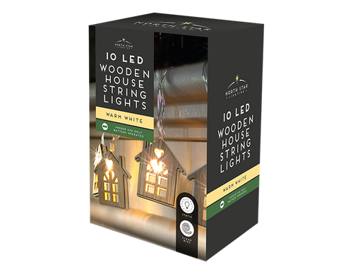 10 LED Wooden House String Lights (2.1m) 10 LED Wooden House String Lights (2.1m)
