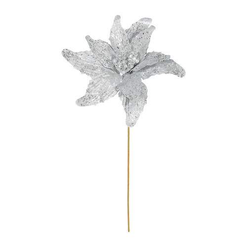 Silver Glitter Poinsettia Stem (67cm) Silver Glitter Poinsettia Stem (67cm)