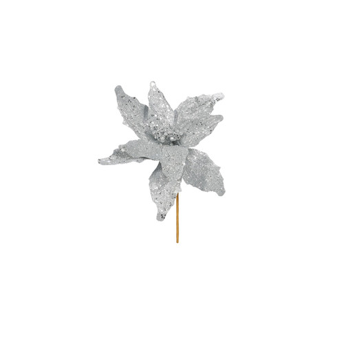 Silver Glitter Poinsettia Pick (32cm) Silver Glitter Poinsettia Pick (32cm)