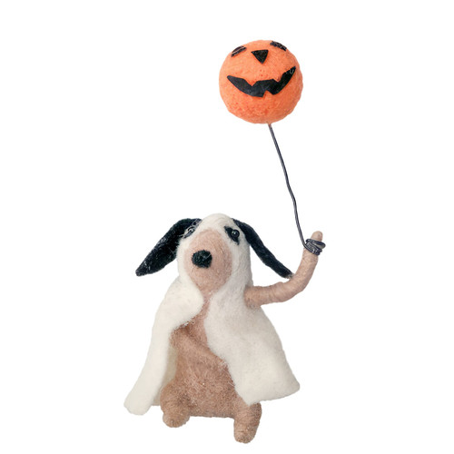 Felt Dog in Ghost Costume with Pumpkin Hanging Decoration (15.5cm) Felt Dog in Ghost Costume with Pumpkin Hanging Decoration (15.5cm)