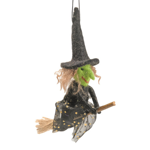 Felt Witch on a Broomstick Hanging Decoration (13cm) Felt Witch on a Broomstick Hanging Decoration (13cm)