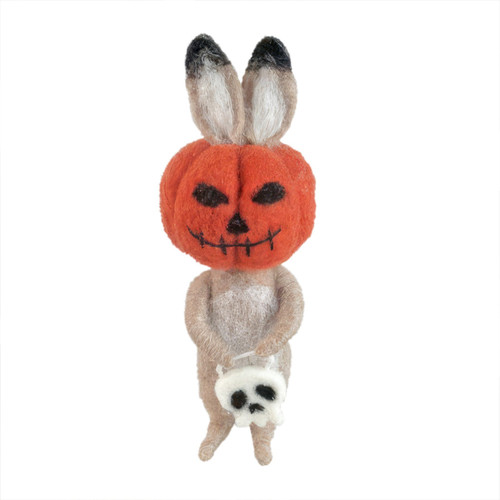 Felt Rabbit with Pumpkin Mask and Skull Bag Hanging Decoration (15cm) Felt Rabbit with Pumpkin Mask and Skull Bag Hanging Decoration (15cm)
