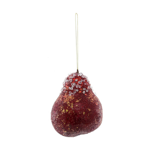 Beaded Pear Hanging Decoration - Burgundy (12cm) Beaded Pear Hanging Decoration - Burgundy (12cm)