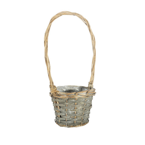 Grey Wash Round Woodchip Basket with Handle (16cm Dia) Grey Wash Round Woodchip Basket with Handle (16cm Dia)
