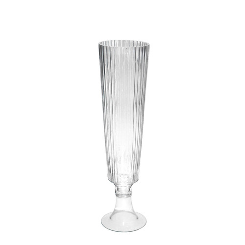 Clear Tall Ribbed Fluted Glass Vase (65cm) Clear Tall Ribbed Fluted Glass Vase (65cm)