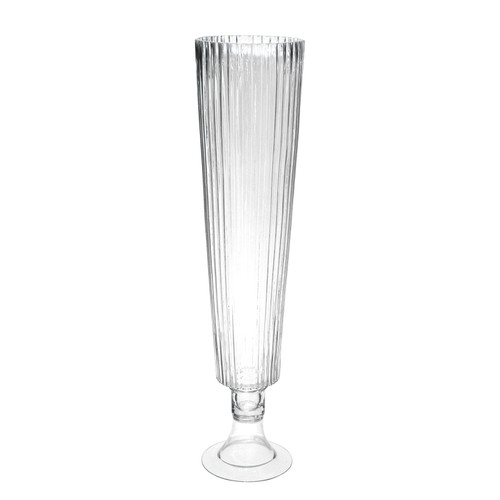 Clear Tall Ribbed Fluted Glass Vase (80cm) Clear Tall Ribbed Fluted Glass Vase (80cm)