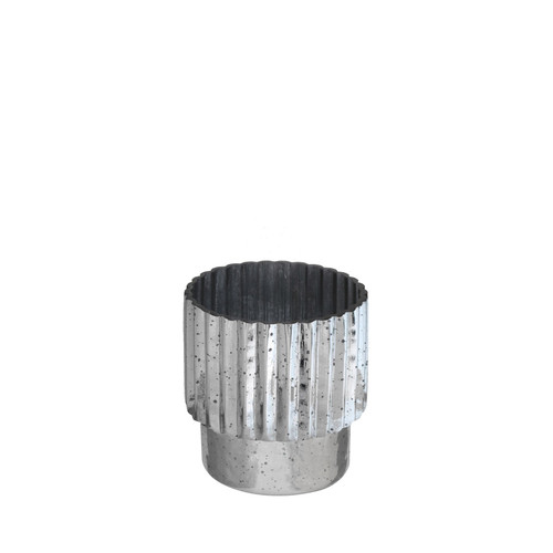Silver Tonal Ribbed Cylinder Vase??(15cm)